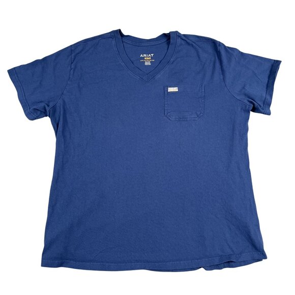 Ariat Mens Rebar Blue Front Pocket VNeck Shirt Sz XXL - Picture 1 of 7